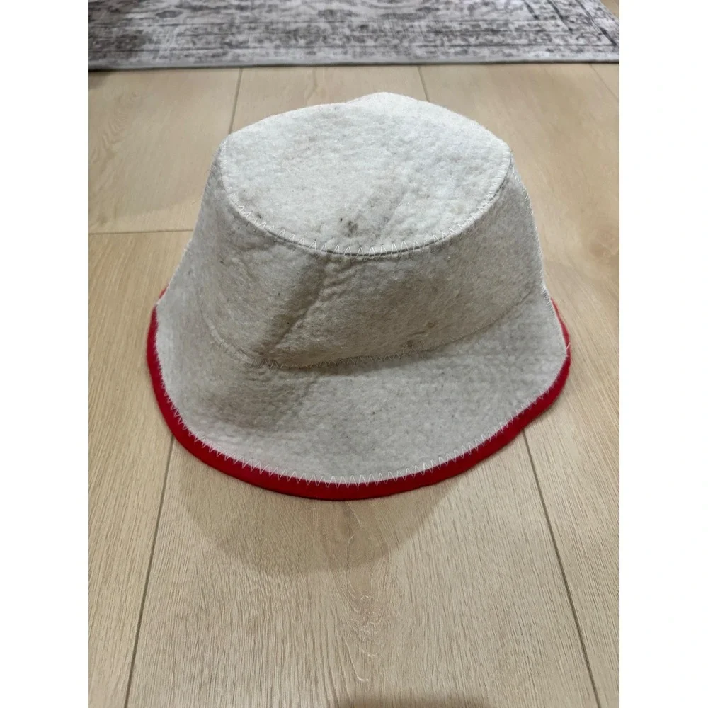 Halsa American Flag Wool Bucket Hat Cream Red‎ Trim Patriotic USA Patch Hat